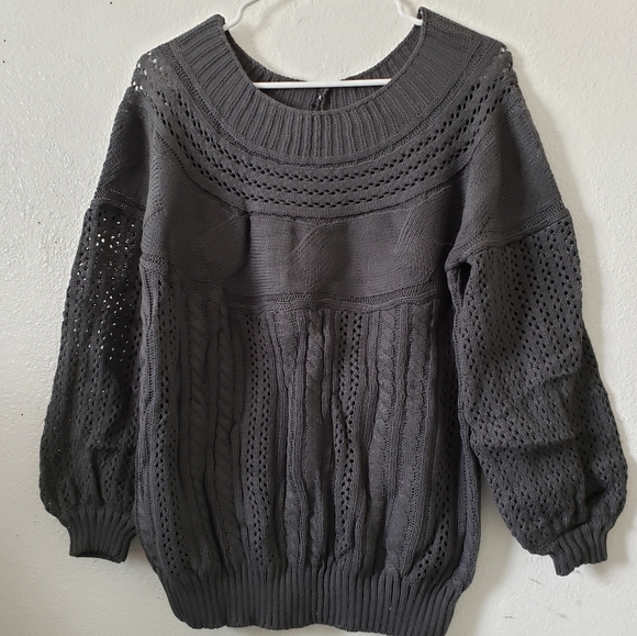 Luvyle Charcoal Gray Wide Neck Off the Shoulder Sweater with Knit Detail Size M - Picture 2 of 8